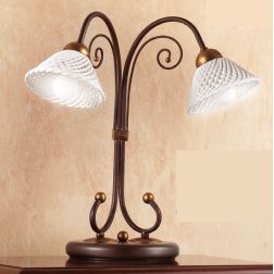 2031.L2 LAMPADA DA TAVOLO 2 LUCI RUSTICA IN FERRO RUGGINE E DIFFUSORI IN TERRACOTTA BIANCA INTRECCIATA MADE IN ITALY CRISTALENSI