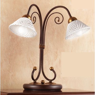 2031.L2 LAMPADA DA TAVOLO 2 LUCI RUSTICA IN FERRO RUGGINE E DIFFUSORI IN TERRACOTTA BIANCA INTRECCIATA MADE IN ITALY CRISTALENSI