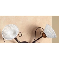 2031.P PIANTANA A 3 LUCI RUSTICA IN FERRO RUGGINE E DIFFUSORI IN TERRACOTTA BIANCA INTRECCIATA MADE IN ITALY CRISTALENSI CERAMIC 2