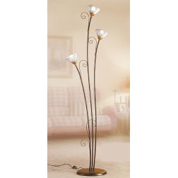 2031.P PIANTANA A 3 LUCI RUSTICA IN FERRO RUGGINE E DIFFUSORI IN TERRACOTTA BIANCA INTRECCIATA MADE IN ITALY CRISTALENSI CERAMIC