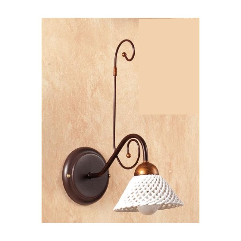 2031.A APPLIQUE RUSTICA IN FERRO RUGGINE E DIFFUSORE IN TERRACOTTA BIANCA INTRECCIATA MADE IN ITALY CRISTALENSI CERAMICA - Crist