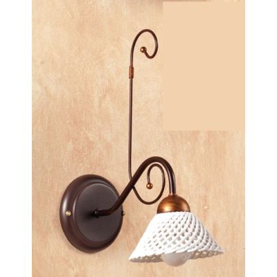 2031.A APPLIQUE RUSTICA IN FERRO RUGGINE E DIFFUSORE IN TERRACOTTA BIANCA INTRECCIATA MADE IN ITALY CRISTALENSI CERAMICA - Crist