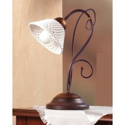 2031.L LAMPADA DA TAVOLO RUSTICA IN FERRO RUGGINE E DIFFUSORE IN TERRACOTTA BIANCA INTRECCIATA MADE IN ITALY CRISTALENSI CERAMIC