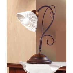2031.L LAMPADA DA TAVOLO RUSTICA IN FERRO RUGGINE E DIFFUSORE IN TERRACOTTA BIANCA INTRECCIATA MADE IN ITALY CRISTALENSI CERAMIC 2