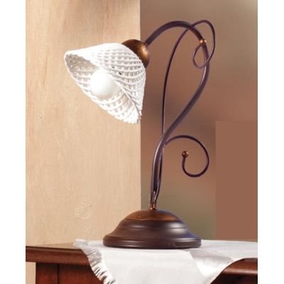 2031.L LAMPADA DA TAVOLO RUSTICA IN FERRO RUGGINE E DIFFUSORE IN TERRACOTTA BIANCA INTRECCIATA MADE IN ITALY CRISTALENSI CERAMIC