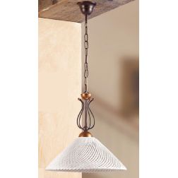 2031.1 SOSPENSIONE SINGOLA RUSTICA IN FERRO RUGGINE E DIFFUSORE IN TERRACOTTA BIANCA INTRECCIATA MADE IN ITALY CRISTALENSI CERAM 2