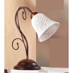 2032.L LAMPADA DA TAVOLO RUSTICA IN FERRO RUGGINE E DIFFUSORE IN TERRACOTTA BIANCA INTRECCIATA MADE IN ITALY CRISTALENSI CERAMIC 2