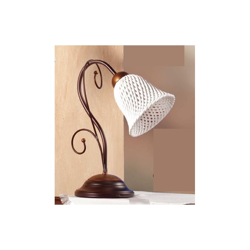 2032.L LAMPADA DA TAVOLO RUSTICA IN FERRO RUGGINE E DIFFUSORE IN TERRACOTTA BIANCA INTRECCIATA MADE IN ITALY CRISTALENSI CERAMIC
