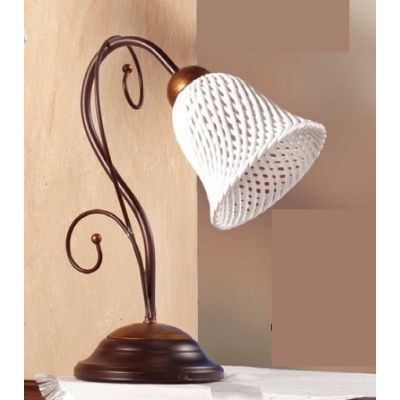 2032.L LAMPADA DA TAVOLO RUSTICA IN FERRO RUGGINE E DIFFUSORE IN TERRACOTTA BIANCA INTRECCIATA MADE IN ITALY CRISTALENSI CERAMIC