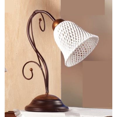 2032.L LAMPADA DA TAVOLO RUSTICA IN FERRO RUGGINE E DIFFUSORE IN TERRACOTTA BIANCA INTRECCIATA MADE IN ITALY CRISTALENSI CERAMIC