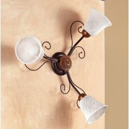 2032.A3 PLAFONIERA RUSTICA 3 LUCI IN FERRO RUGGINE E DIFFUSORI IN TERRACOTTA BIANCA INTRECCIATA MADE IN ITALY CRISTALENSI CERAMI