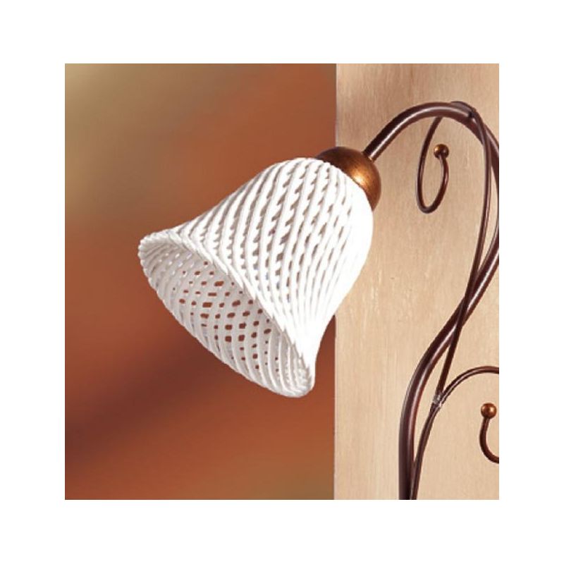 2032.A5 PLAFONIERA RUSTICA 5 LUCI IN FERRO RUGGINE E DIFFUSORI IN TERRACOTTA BIANCA INTRECCIATA MADE IN ITALY CRISTALENSI CERAMI