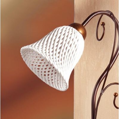 2032.5 LAMPADARIO RUSTICO 5 LUCI IN FERRO RUGGINE E DIFFUSORI IN TERRACOTTA BIANCA INTRECCIATA MADE IN ITALY CRISTALENSI CERAMIC