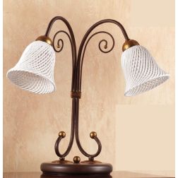 2032.L2 LAMPADA DA TAVOLO 2 LUCI IN FERRO RUGGINE E DIFFUSORI IN TERRACOTTA BIANCA INTRECCIATA MADE IN ITALY CRISTALENSI CERAMIC