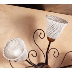 2032.P PIANTANA RUSTICA A 3 LUCI IN FERRO RUGGINE E DIFFUSORI IN TERRACOTTA BIANCA INTRECCIATA MADE IN ITALY CRISTALENSI CERAMIC 2