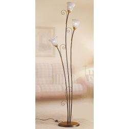 2032.P PIANTANA RUSTICA A 3 LUCI IN FERRO RUGGINE E DIFFUSORI IN TERRACOTTA BIANCA INTRECCIATA MADE IN ITALY CRISTALENSI CERAMIC