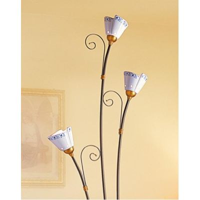 2029.P PIANTANA RUSTICA A 3 LUCI IN FERRO RUGGINE E DIFFUSORI IN TERRACOTTA BIANCA DECORATA MADE IN ITALY CRISTALENSI CERAMICA -