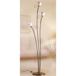 2029.P PIANTANA RUSTICA A 3 LUCI IN FERRO RUGGINE E DIFFUSORI IN TERRACOTTA BIANCA DECORATA MADE IN ITALY CRISTALENSI CERAMICA -