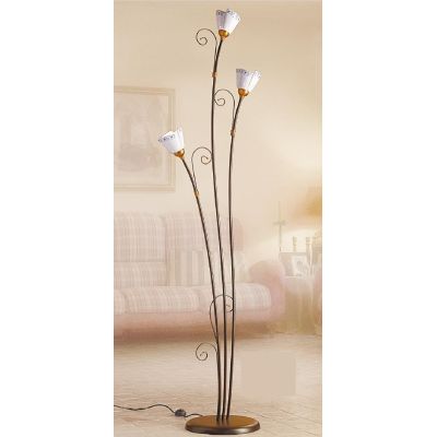 2029.P PIANTANA RUSTICA A 3 LUCI IN FERRO RUGGINE E DIFFUSORI IN TERRACOTTA BIANCA DECORATA MADE IN ITALY CRISTALENSI CERAMICA -