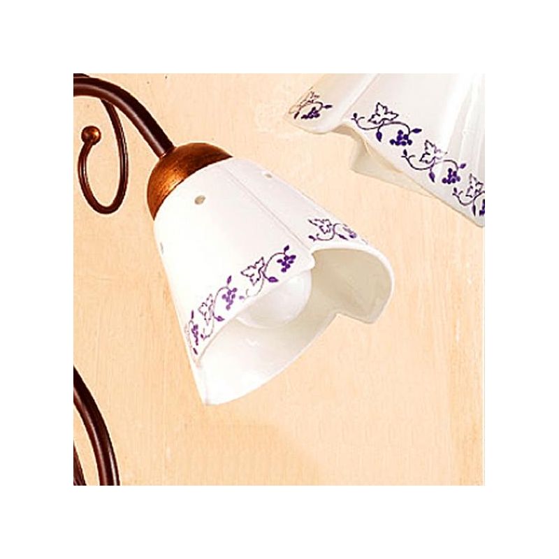 2029.5 LAMPADARIO 5 LUCI RUSTICO IN FERRO RUGGINE E DIFFUSORI IN TERRACOTTA BIANCA DECORATA MADE IN ITALY CRISTALENSI CERAMICA -