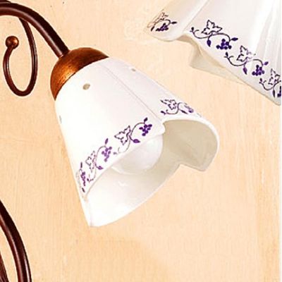 2029.5 LAMPADARIO 5 LUCI RUSTICO IN FERRO RUGGINE E DIFFUSORI IN TERRACOTTA BIANCA DECORATA MADE IN ITALY CRISTALENSI CERAMICA -