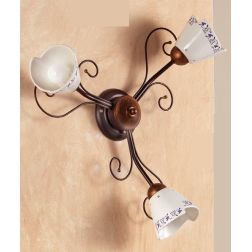 2029.A3 PLAFONIERA 3 LUCI RUSTICA IN FERRO RUGGINE E DIFFUSORI IN TERRACOTTA BIANCA DECORATA MADE IN ITALY CRISTALENSI CERAMICA