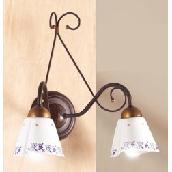 2029.A2 APPLIQUE 2 LUCI RUSTICA IN FERRO RUGGINE E DIFFUSORI IN TERRACOTTA BIANCA DECORATA MADE IN ITALY CRISTALENSI CERAMICA -