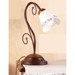 2029.L LAMPADA DA TAVOLO RUSTICA IN FERRO RUGGINE E DIFFUSORE IN TERRACOTTA BIANCA DECORATA MADE IN ITALY CRISTALENSI CERAMICA -
