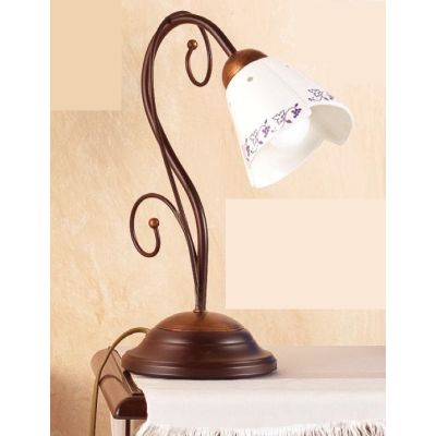 2029.L LAMPADA DA TAVOLO RUSTICA IN FERRO RUGGINE E DIFFUSORE IN TERRACOTTA BIANCA DECORATA MADE IN ITALY CRISTALENSI CERAMICA -