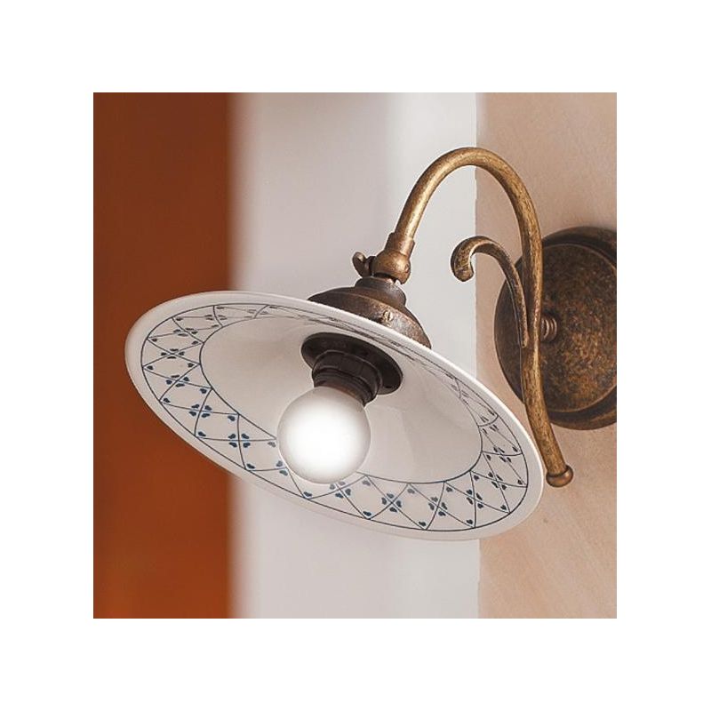 2033.A APPLIQUE RUSTICA COLORE RUGGINE CON PIATTO IN TERRACOTTA BIANCA LUCIDA DECORATA MADE IN ITALY CRISTALENSI CERAMICA - Cris