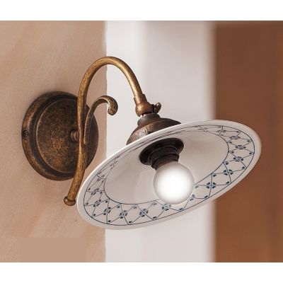 2033.A APPLIQUE RUSTICA COLORE RUGGINE CON PIATTO IN TERRACOTTA BIANCA LUCIDA DECORATA MADE IN ITALY CRISTALENSI CERAMICA - Cris