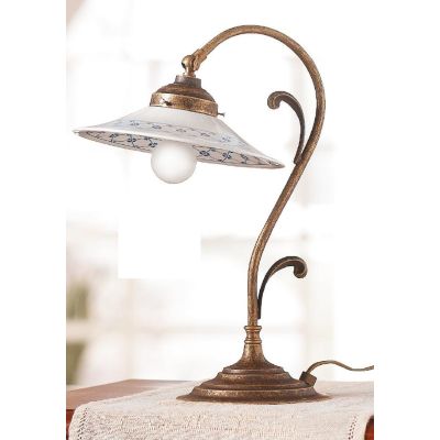 2033.L LAMPADA DA TAVOLO RUSTICA COLORE RUGGINE CON PIATTO IN TERRACOTTA BIANCA LUCIDA DECORATA MADE IN ITALY CRISTALENSI CERAMI