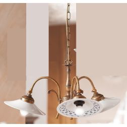2033.3 LAMPADARIO 3 LUCI RUSTICO COLORE RUGGINE CON PIATTI IN TERRACOTTA BIANCA LUCIDA DECORATA MADE IN ITALY CRISTALENSI CERAMI