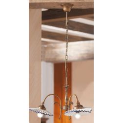 2034.3 LAMPADARIO 3 LUCI RUSTICO COLORE RUGGINE CON PIATTI PLISSE IN TERRACOTTA BIANCA LUCIDA MADE IN ITALY CRISTALENSI CERAMICA 2