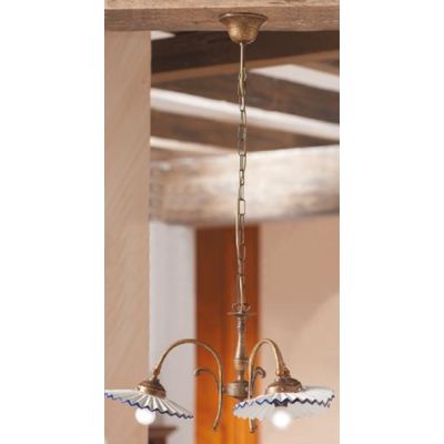 2034.3 LAMPADARIO 3 LUCI RUSTICO COLORE RUGGINE CON PIATTI PLISSE IN TERRACOTTA BIANCA LUCIDA MADE IN ITALY CRISTALENSI CERAMICA
