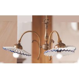 2034.3 LAMPADARIO 3 LUCI RUSTICO COLORE RUGGINE CON PIATTI PLISSE IN TERRACOTTA BIANCA LUCIDA MADE IN ITALY CRISTALENSI CERAMICA