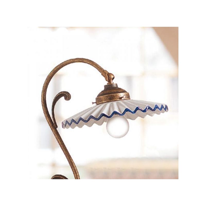 2034.L LAMPADA DA TAVOLO RUSTICA COLORE RUGGINE CON PIATTO PLISSE IN TERRACOTTA BIANCA LUCIDA MADE IN ITALY CRISTALENSI CERAMICA