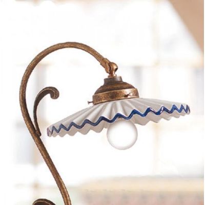 2034.L LAMPADA DA TAVOLO RUSTICA COLORE RUGGINE CON PIATTO PLISSE IN TERRACOTTA BIANCA LUCIDA MADE IN ITALY CRISTALENSI CERAMICA