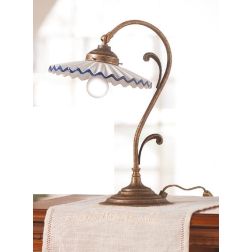 2034.L LAMPADA DA TAVOLO RUSTICA COLORE RUGGINE CON PIATTO PLISSE IN TERRACOTTA BIANCA LUCIDA MADE IN ITALY CRISTALENSI CERAMICA
