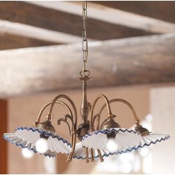 2034.5 LAMPADARIO 5 LUCI RUSTICO COLORE RUGGINE CON PIATTI PLISSE IN TERRACOTTA BIANCA LUCIDA MADE IN ITALY CRISTALENSI CERAMICA