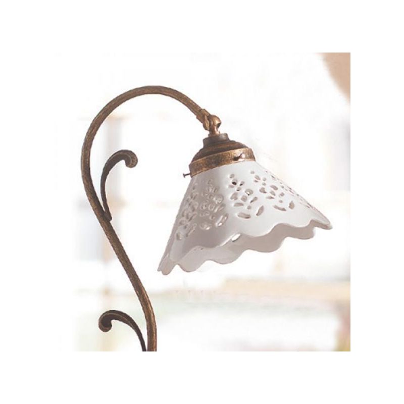 2035.L LAMPADA DA TAVOLO RUSTICA COLORE RUGGINE CON PIATTOIN TERRACOTTA BIANCA LUCIDA TRAFORATA MADE IN ITALY CRISTALENSI CERAMI