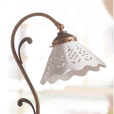 2035.L LAMPADA DA TAVOLO RUSTICA COLORE RUGGINE CON PIATTOIN TERRACOTTA BIANCA LUCIDA TRAFORATA MADE IN ITALY CRISTALENSI CERAMI