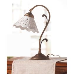 2035.L LAMPADA DA TAVOLO RUSTICA COLORE RUGGINE CON PIATTOIN TERRACOTTA BIANCA LUCIDA TRAFORATA MADE IN ITALY CRISTALENSI CERAMI