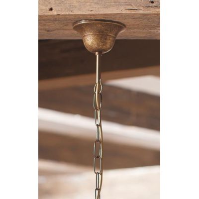 2035.5 LAMPADARIO 5 LUCI RUSTICO RUGGINE CON PIATTI IN TERRACOTTA BIANCA LUCIDA TRAFORATA MADE IN ITALY CRISTALENSI CERAMICA - C