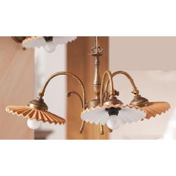 2036.3 LAMPADARIO 3 LUCI RUSTICO RUGGINE CON PIATTI PLISSE IN TERRACOTTA SMALTATI DI BIANCO MADE IN ITALY CRISTALENSI CERAMICA -