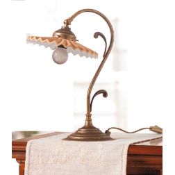 2036.L LAMPADA DA TAVOLO RUSTICA RUGGINE CON PIATTO PLISSE IN TERRACOTTA SMALTATO DI BIANCO MADE IN ITALY CRISTALENSI CERAMICA -