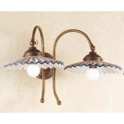2038.A APPLIQUE RUSTICA 2 LUCI RUGGINE CON PIATTI PLISSE IN TERRACOTTA BIANCA CON BORDO DECORATO MADE IN ITALY CRISTALENSI CERAM