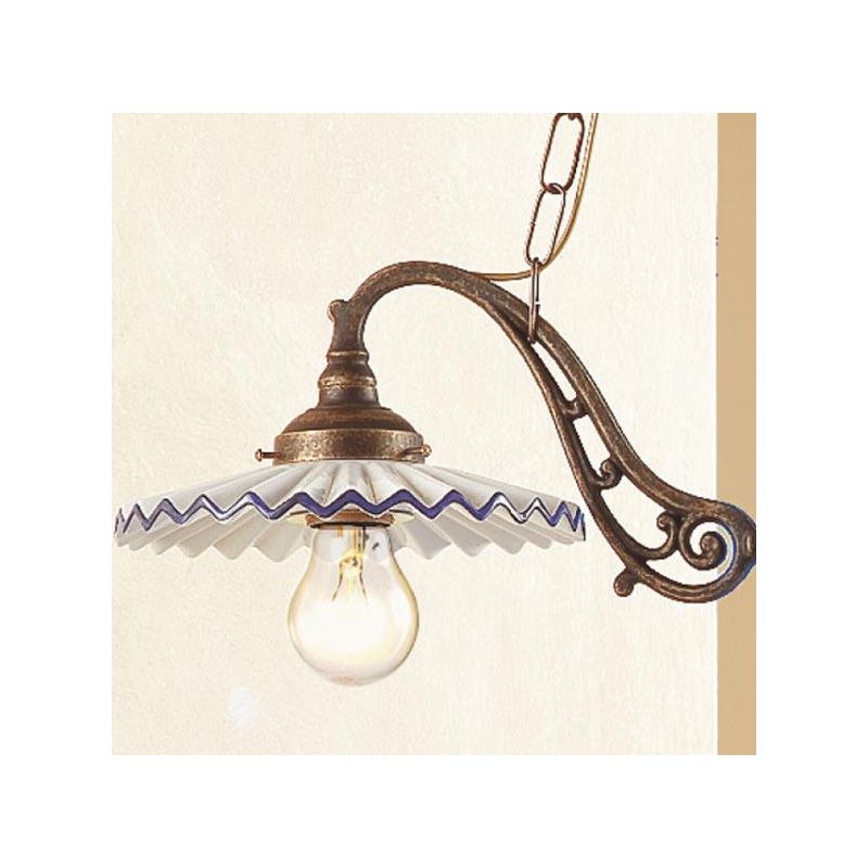 2038.1 LAMPADARIO 2 LUCI RUGGINE CON PIATTI PLISSE IN TERRACOTTA BIANCA CON BORDO DECORATO MADE IN ITALY CRISTALENSI CERAMICA -