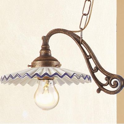 2038.1 LAMPADARIO 2 LUCI RUGGINE CON PIATTI PLISSE IN TERRACOTTA BIANCA CON BORDO DECORATO MADE IN ITALY CRISTALENSI CERAMICA -