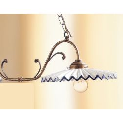 2038.2 LAMPADARIO 2 LUCI RUGGINE CON PIATTI PLISSE IN TERRACOTTA BIANCA CON BORDO DECORATO MADE IN ITALY CRISTALENSI CERAMICA - 2